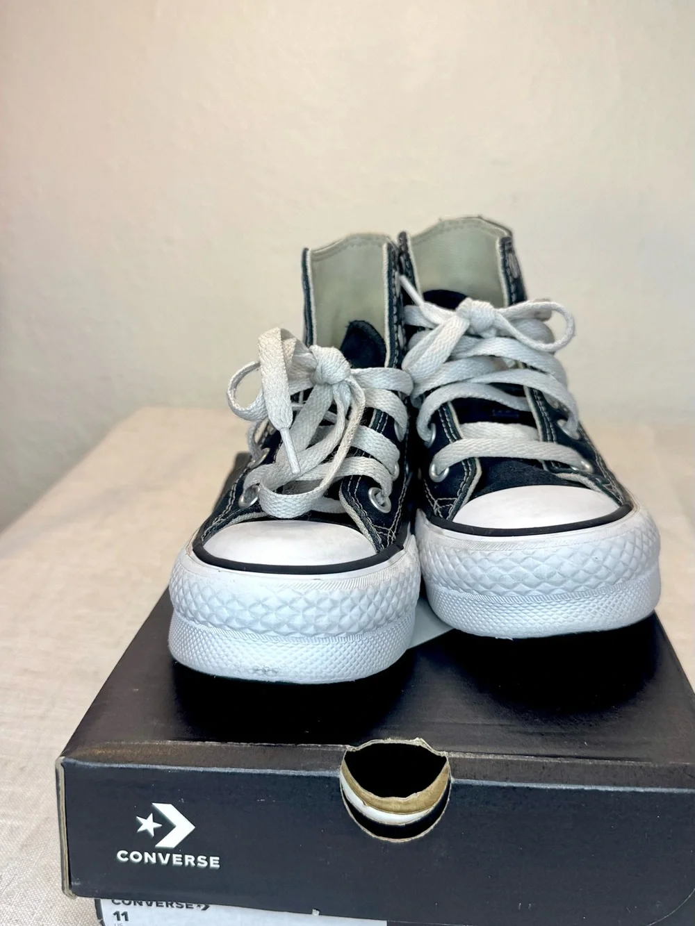 Converse All Star Kids Black and White High-Top Canvas Platform Sneakers 11C